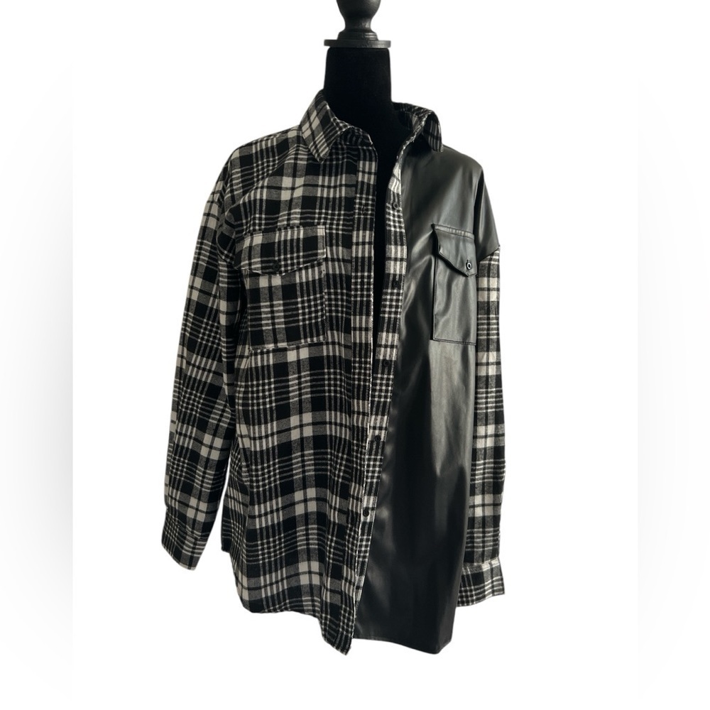 Spoon Jeans Women Plaid Faux leather Shirt